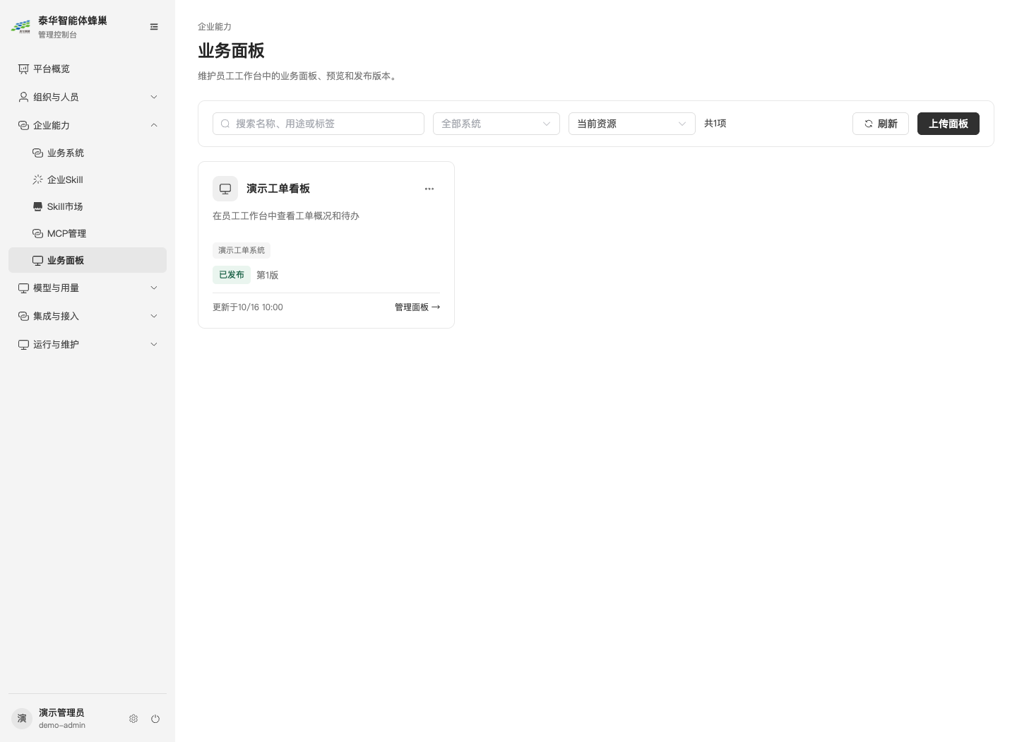 业务面板目录：按系统和发布状态查找面板